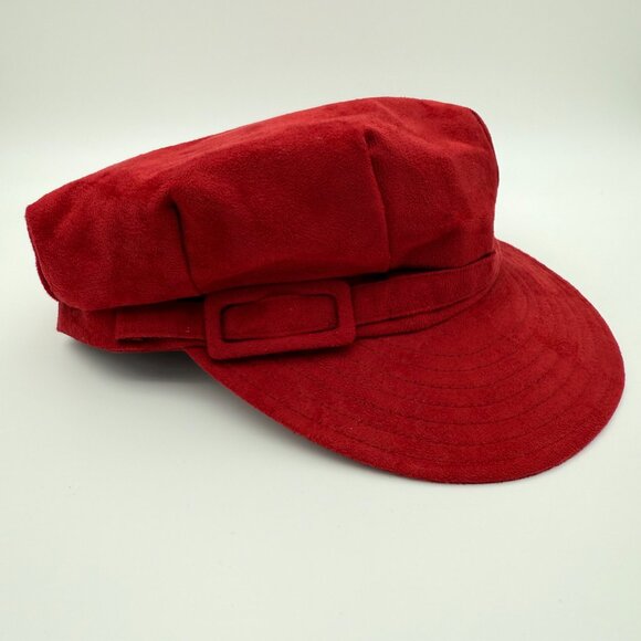 BETMAR New York Red Suede Newsboy Cap Soft Structured Brim, Velvet Buckle Strap - Picture 3 of 11